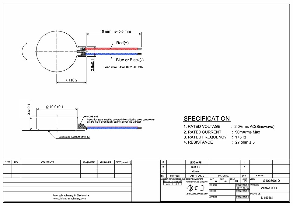 10mm x 3.6 mm Linear Resonant Actuator LRA Vibration Motor Haptics